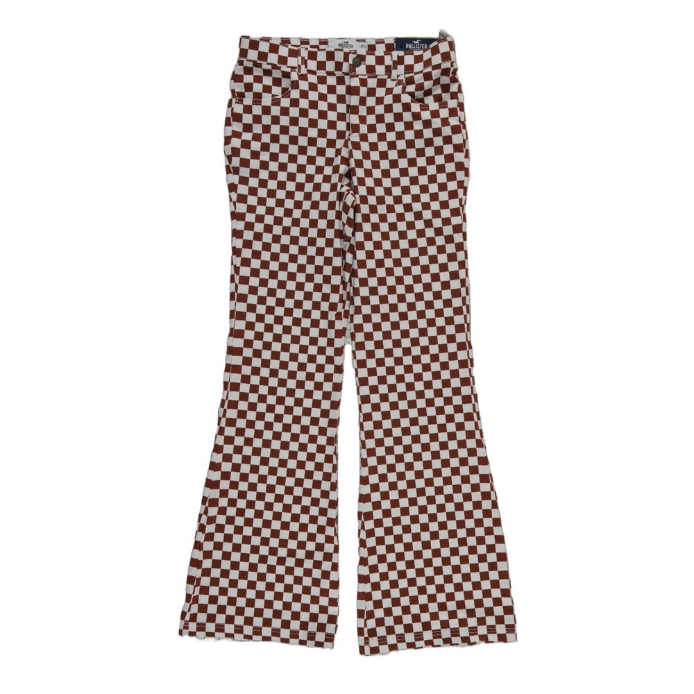NEW Hollister Flare Pants Women's Size Medium Brown Checkerboard High Rise